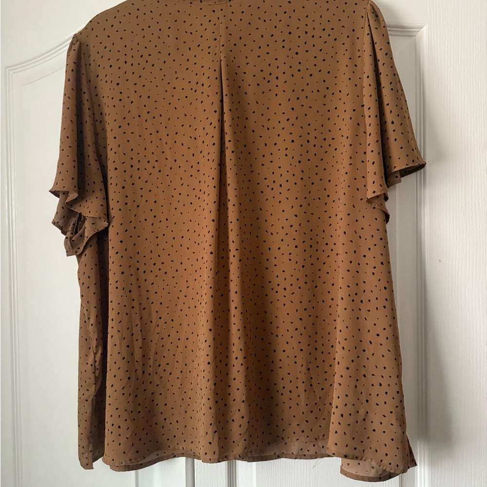 Reitmans Brown Polka Dot Tie-Neck Blouse - Picture 3 of 3